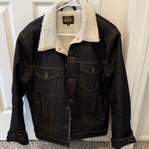 Brave Star Men's Black Denim Jacket with Sherpa Lining